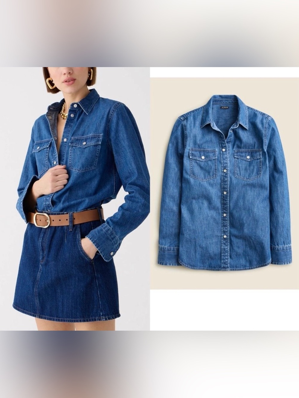 J CREW Wren Slim Fit Cotton Chambray Denim Button Down Shirt Blue Sz 6